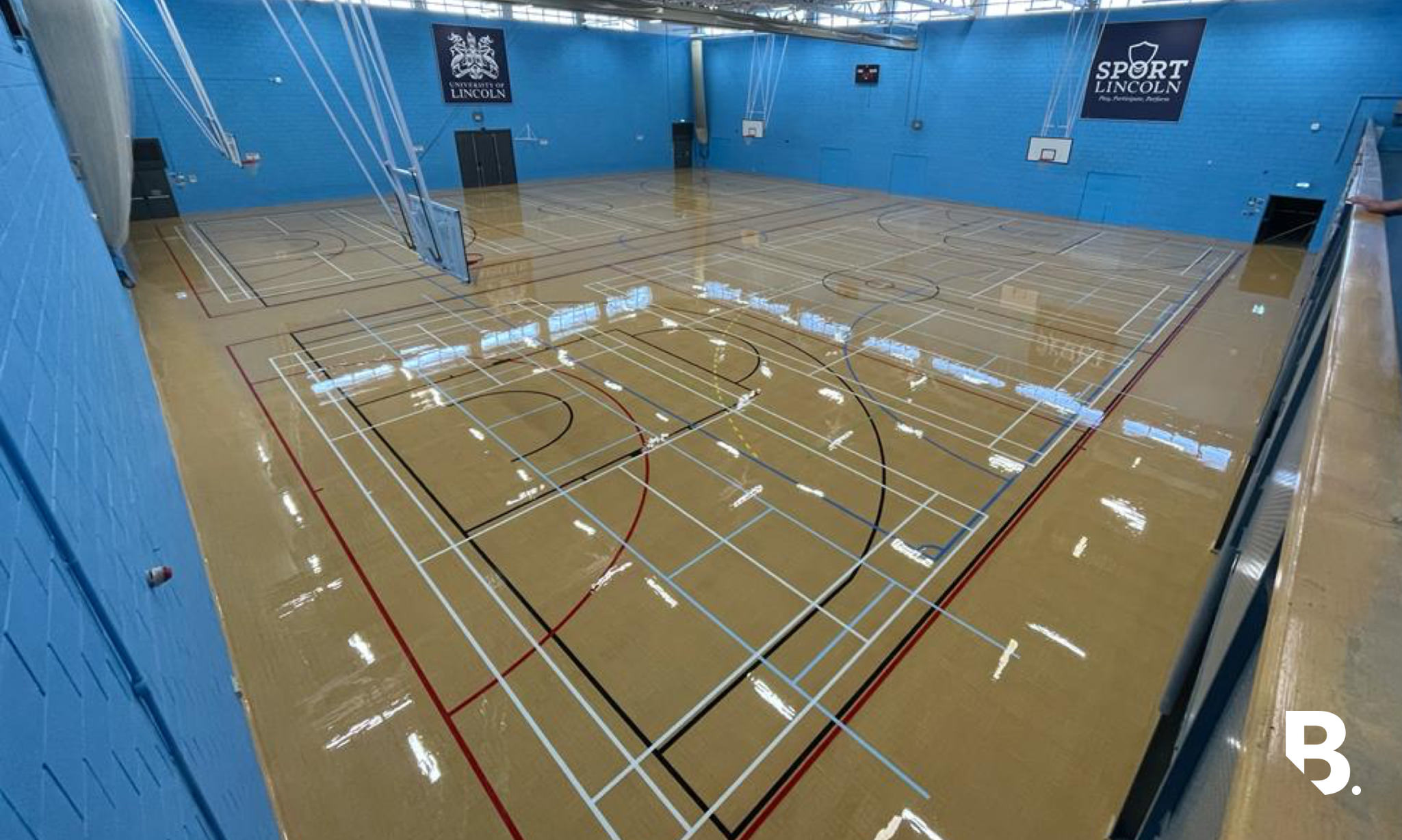 Sanding, Sealing and Court Marking Granwood block Sports hall floors